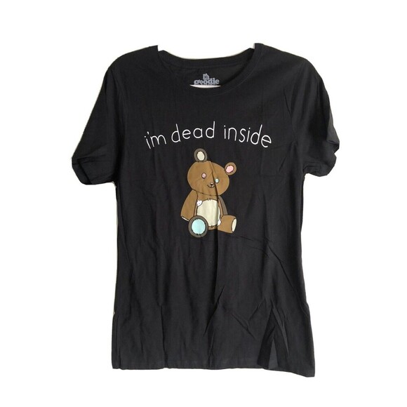 Goodie Two Sleeves Womens Teddy Bear T-SHIRT I'm Dead Inside Black SIZE XL - Picture 1 of 4